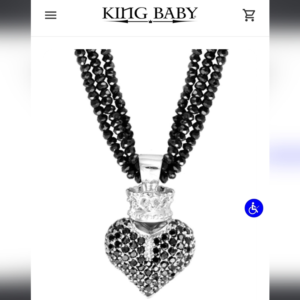 Black Spinel Necklace w/ Crowned Heart